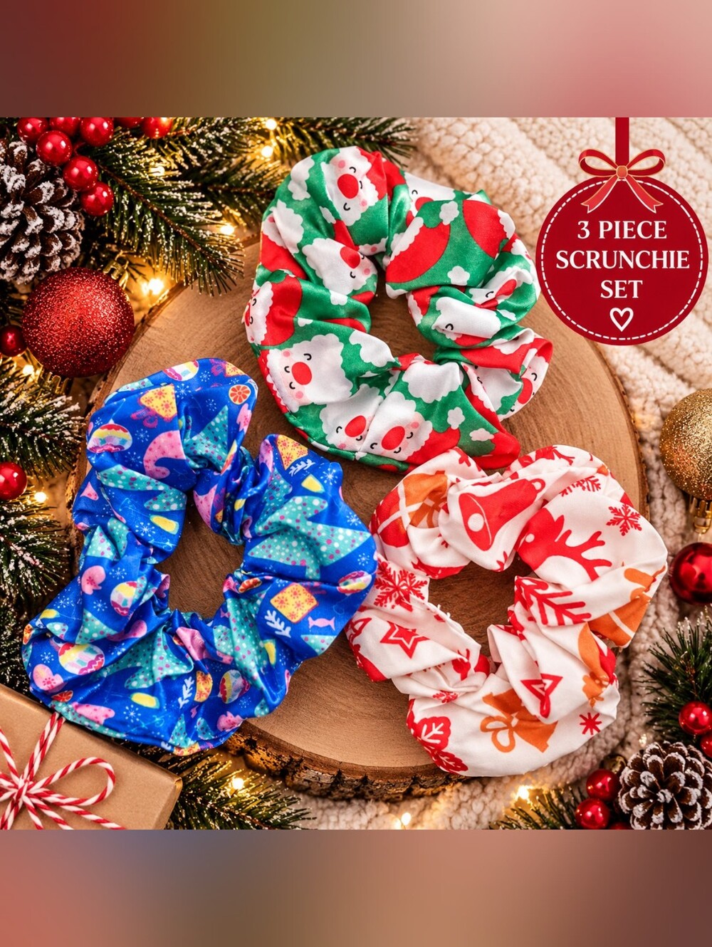 3-Piece Large Silky Christmas Scrunchie Set